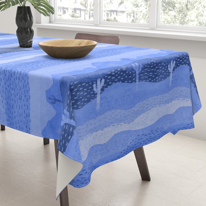 Vintage Western Desert Landscape in Night Blue Tablecloth Gallery Image 3