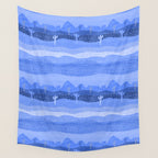 Vintage Western Desert Landscape in Night Blue Wall Tapestry Gallery Image 4