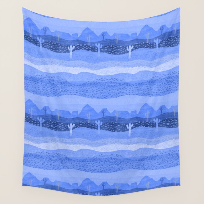 Vintage Western Desert Landscape in Night Blue Wall Tapestry Gallery Image 4