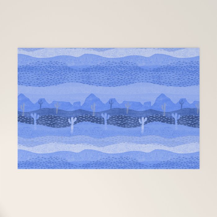 Vintage Western Desert Landscape in Night Blue Welcome Mat Gallery Image 1