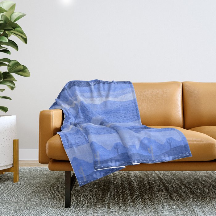 Vintage Western Desert Landscape in Night Blue Throw Blanket Gallery Image 1