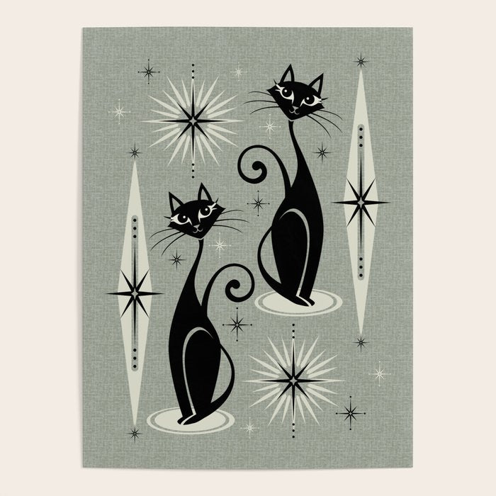 Mid Century Meow Retro Atomic Cats - Gray Poster Gallery Image 4