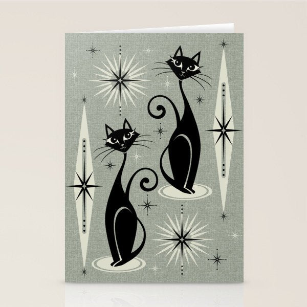 Mid Century Meow Retro Atomic Cats - Gray Stationery Card Gallery Image 2