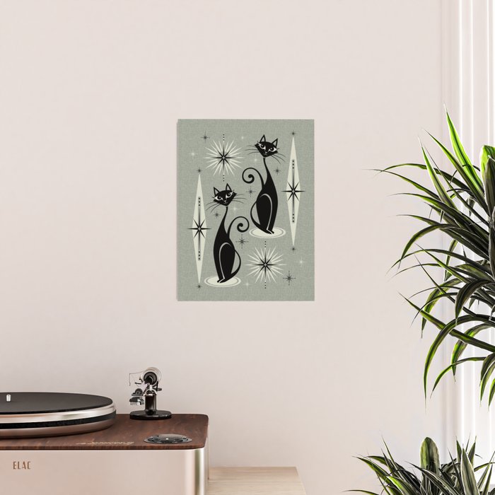 Mid Century Meow Retro Atomic Cats - Gray Poster Gallery Image 2