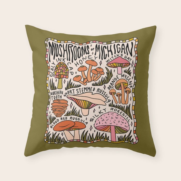 Mushrooms of Michigan Throw Pillow Gallery Image 1