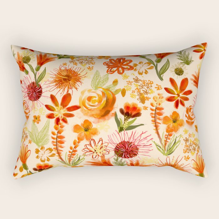 Watercolor flowers, orange, red, boho, pretty, bright colours Rectangular Pillow Gallery Image 2