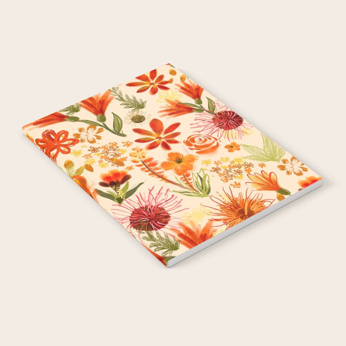 Watercolor flowers, orange, red, boho, pretty, bright colours Notebook Gallery Image 2