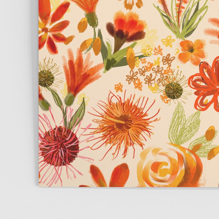 Watercolor flowers, orange, red, boho, pretty, bright colours Poster Gallery Image 3