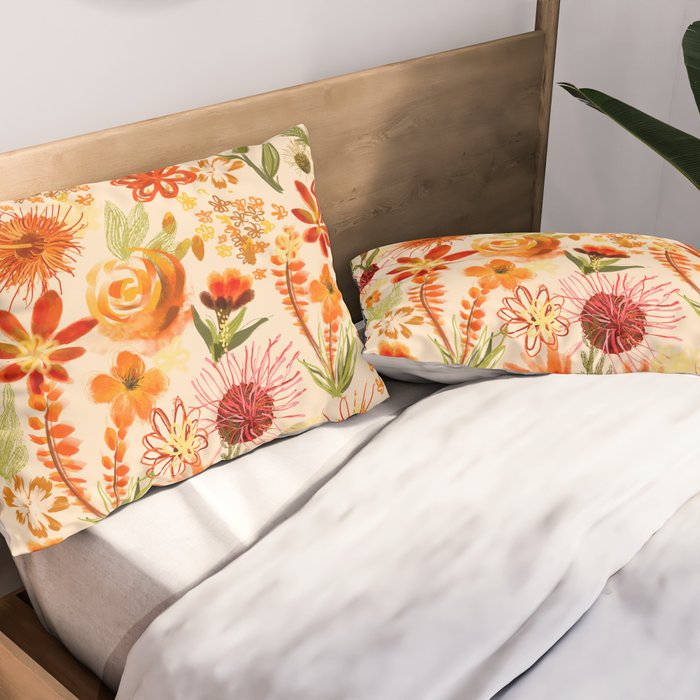 Watercolor flowers, orange, red, boho, pretty, bright colours Pillow Sham Gallery Image 2