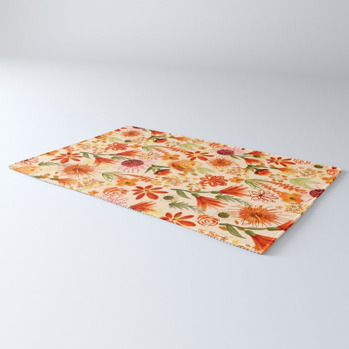 Watercolor flowers, orange, red, boho, pretty, bright colours Rug Gallery Image 3