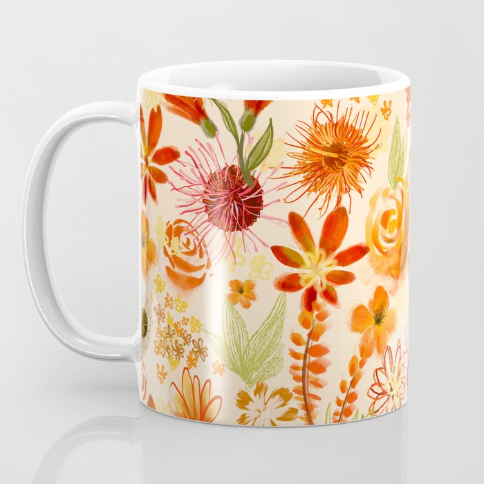 Watercolor flowers, orange, red, boho, pretty, bright colours Coffee Mug Gallery Image 3