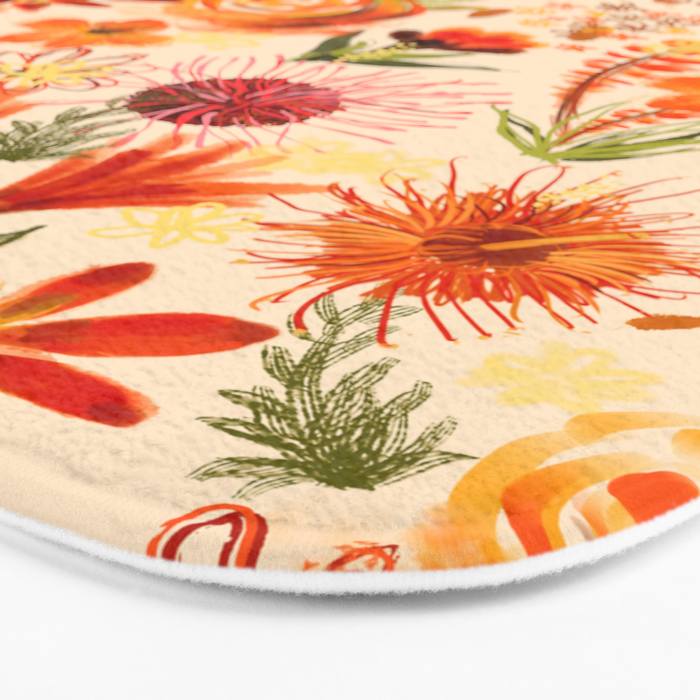 Watercolor flowers, orange, red, boho, pretty, bright colours Bath Mat Gallery Image 3