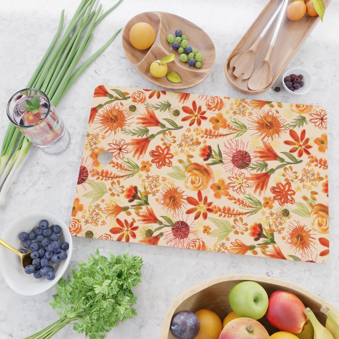 Watercolor flowers, orange, red, boho, pretty, bright colours Cutting Board Gallery Image 2