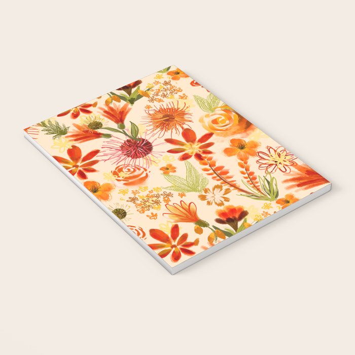 Watercolor flowers, orange, red, boho, pretty, bright colours Notebook Gallery Image 3