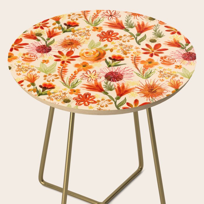 Watercolor flowers, orange, red, boho, pretty, bright colours Side Table Gallery Image 2