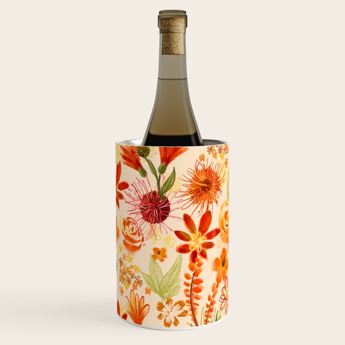 Watercolor flowers, orange, red, boho, pretty, bright colours Wine Chiller Gallery Image 2