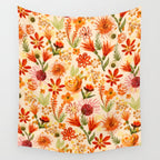 Watercolor flowers, orange, red, boho, pretty, bright colours Wall Tapestry Gallery Image 4