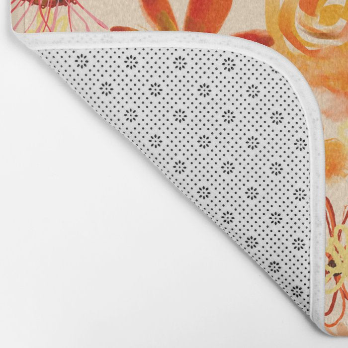 Watercolor flowers, orange, red, boho, pretty, bright colours Bath Mat Gallery Image 2