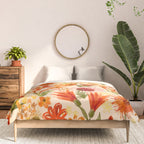 Watercolor flowers, orange, red, boho, pretty, bright colours Comforter Gallery Image 3