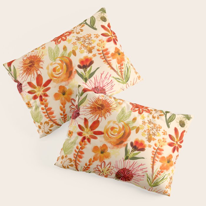 Watercolor flowers, orange, red, boho, pretty, bright colours Pillow Sham Gallery Image 3