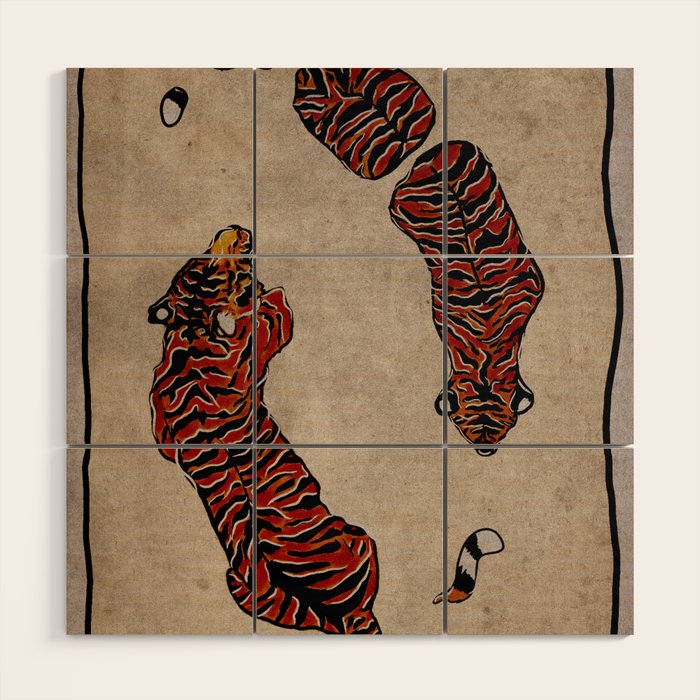 Two Tigers -- Ukiyo-e Style Wood Wall Art Gallery Image 1
