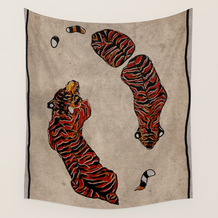 Two Tigers -- Ukiyo-E Style Wall Tapestry