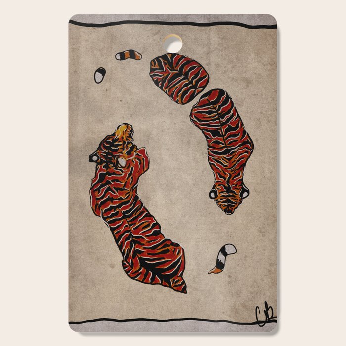 Two Tigers -- Ukiyo-e Style Cutting Board Gallery Image 1