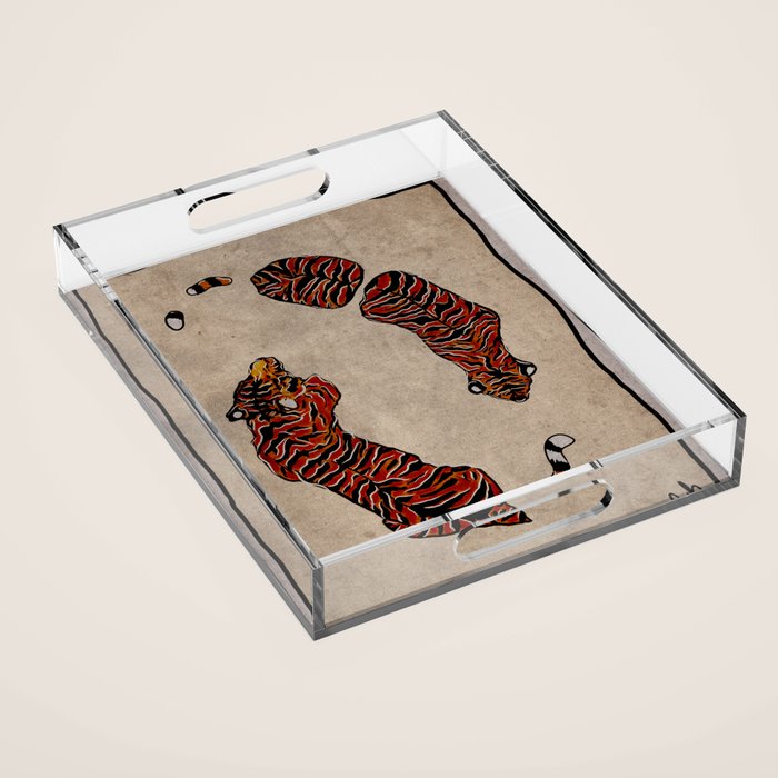 Two Tigers -- Ukiyo-e Style Acrylic Tray Gallery Image 1