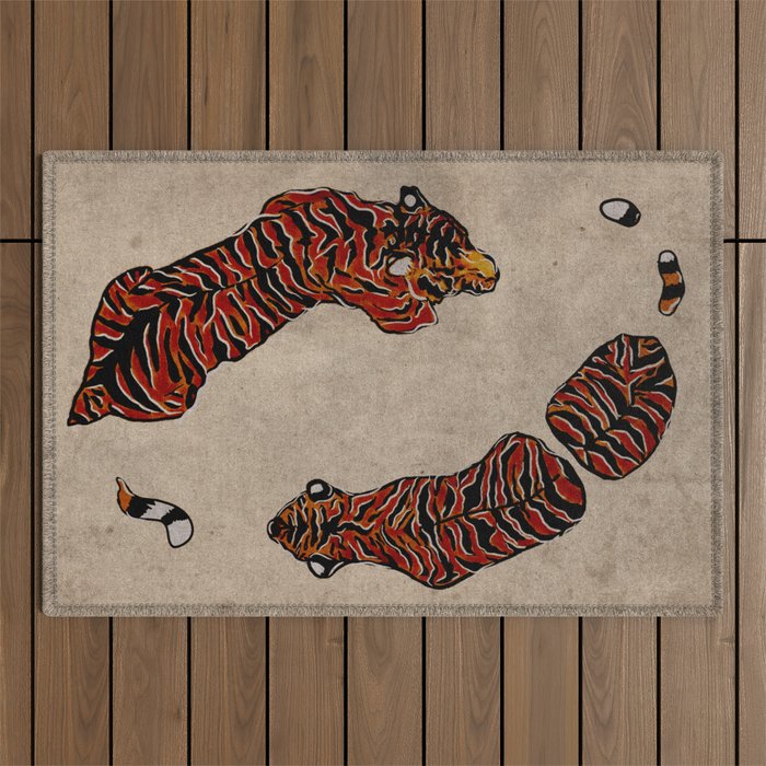 Two Tigers -- Ukiyo-e Style Outdoor Rug Gallery Image 1