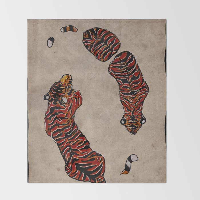 Two Tigers -- Ukiyo-e Style Throw Blanket Gallery Image 2