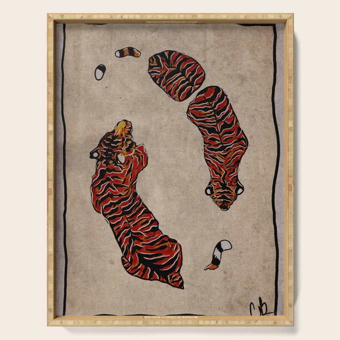 Two Tigers -- Ukiyo-e Style Serving Tray Gallery Image 1
