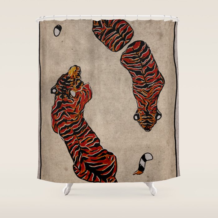 Two Tigers -- Ukiyo-e Style Shower Curtain Gallery Image 1