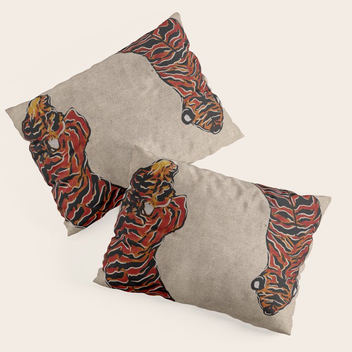 Two Tigers -- Ukiyo-e Style Pillow Sham Gallery Image 1