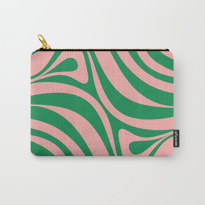 New Groove Retro Swirl Abstract in Pink and Green Carry All Pouch Gallery Image 1