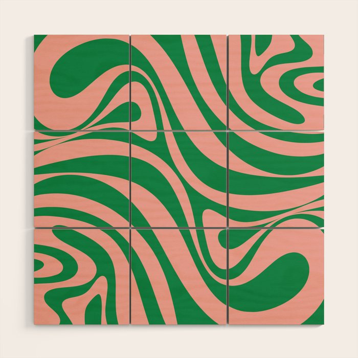 New Groove Retro Swirl Abstract in Pink and Green Wood Wall Art Gallery Image 1