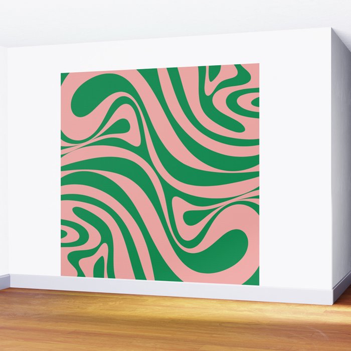 New Groove Retro Swirl Abstract in Pink and Green Wall Mural Gallery Image 2