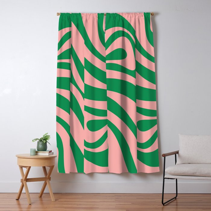 New Groove Retro Swirl Abstract in Pink and Green Window Curtain Gallery Image 1
