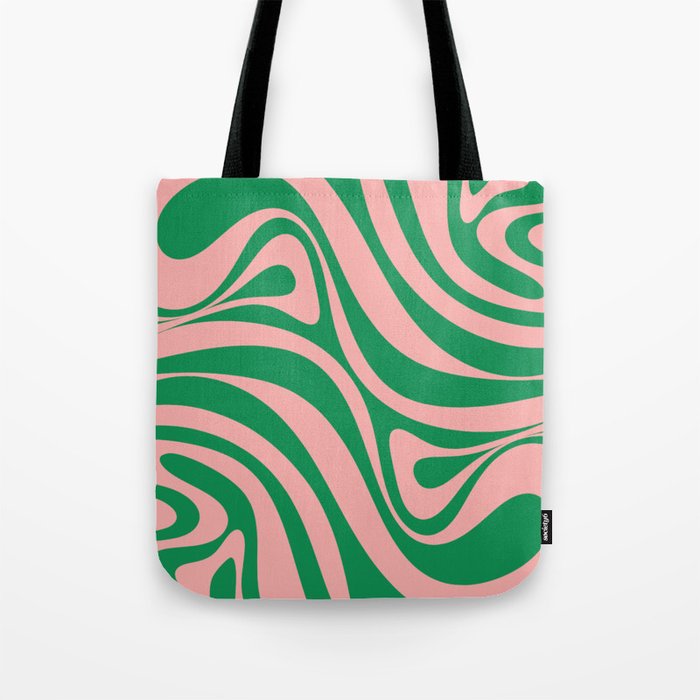 New Groove Retro Swirl Abstract in Pink and Green Tote Bag Gallery Image 1