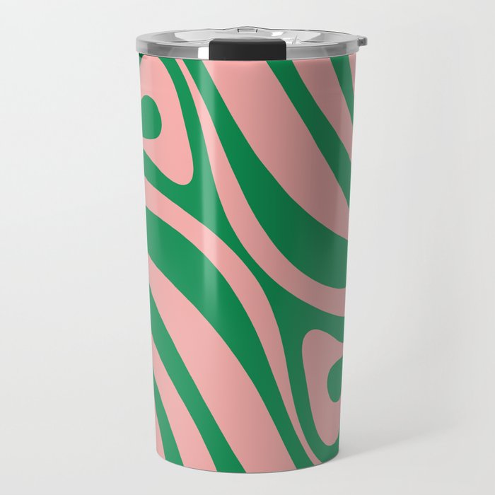 New Groove Retro Swirl Abstract in Pink and Green Travel Mug