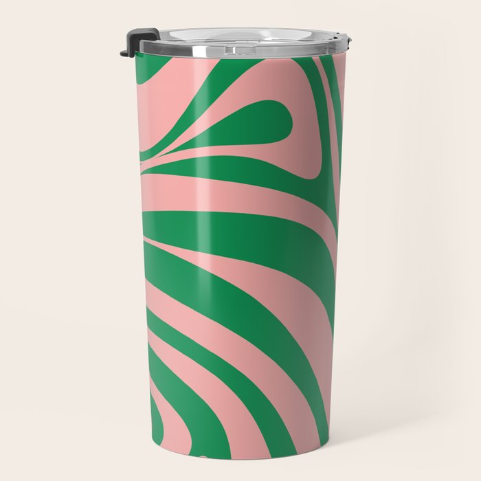 New Groove Retro Swirl Abstract in Pink and Green Travel Mug Gallery Image 3
