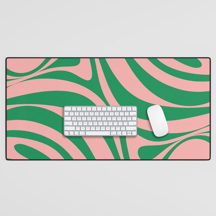 New Groove Retro Swirl Abstract in Pink and Green Desk Mat Gallery Image 1