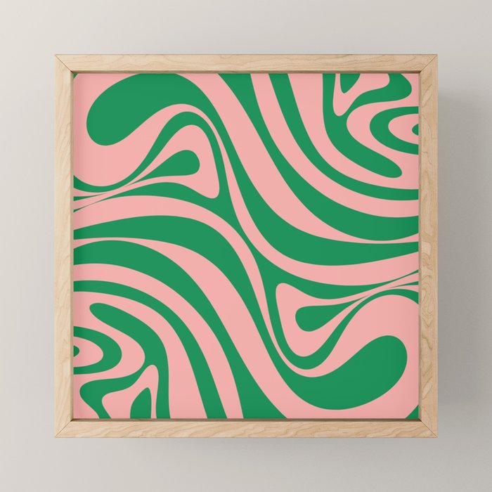 New Groove Retro Swirl Abstract in Pink and Green Mini Art Print Gallery Image 1