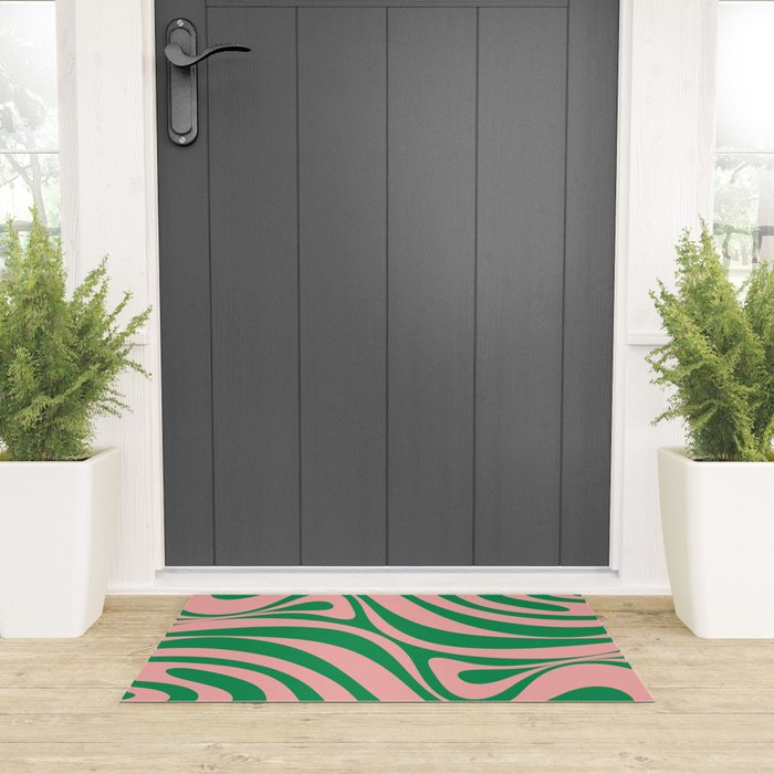 New Groove Retro Swirl Abstract in Pink and Green Welcome Mat Gallery Image 3