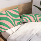 New Groove Retro Swirl Abstract in Pink and Green Pillow Sham Gallery Image 2