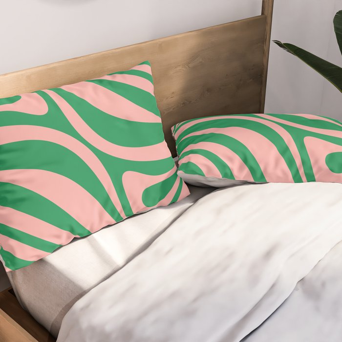 New Groove Retro Swirl Abstract in Pink and Green Pillow Sham Gallery Image 2
