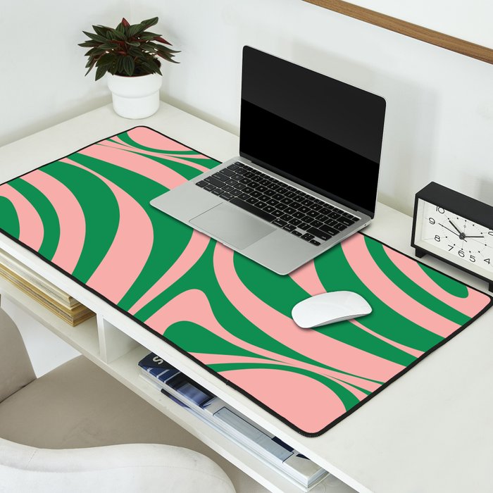 New Groove Retro Swirl Abstract in Pink and Green Desk Mat Gallery Image 2