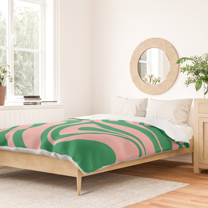New Groove Retro Swirl Abstract in Pink and Green Duvet Cover Gallery Image 2