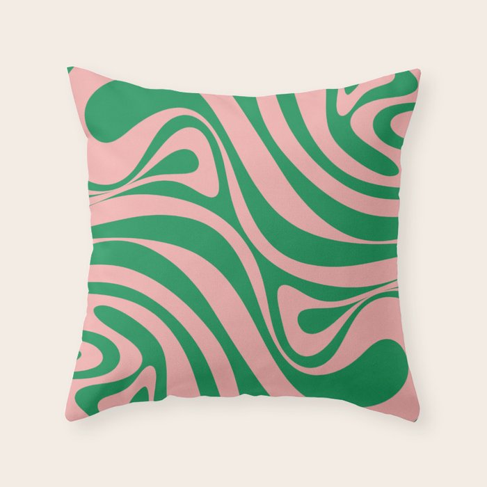 New Groove Retro Swirl Abstract in Pink and Green Throw Pillow Gallery Image 6