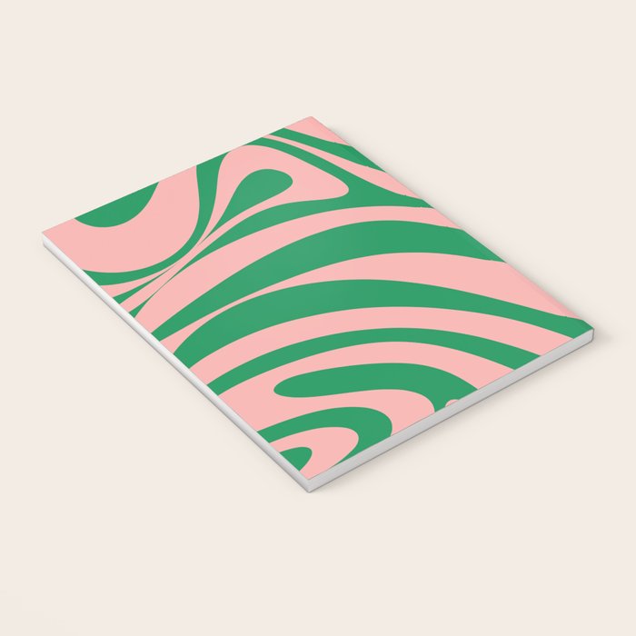 New Groove Retro Swirl Abstract in Pink and Green Notebook Gallery Image 3