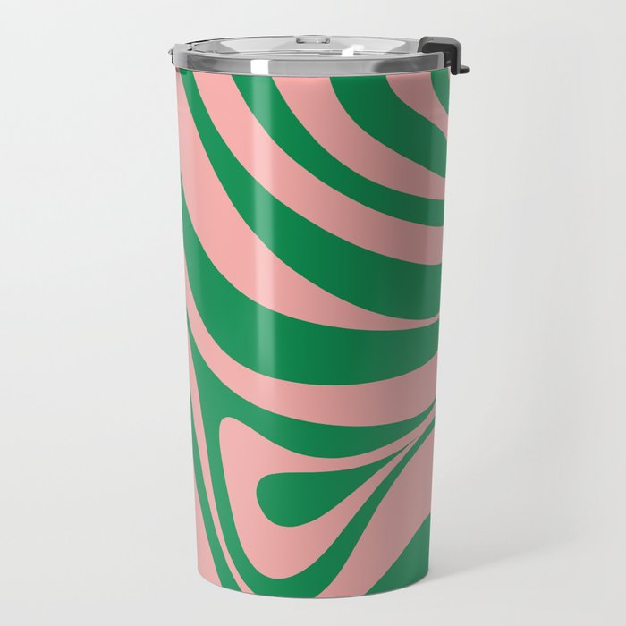 New Groove Retro Swirl Abstract in Pink and Green Travel Mug Gallery Image 2